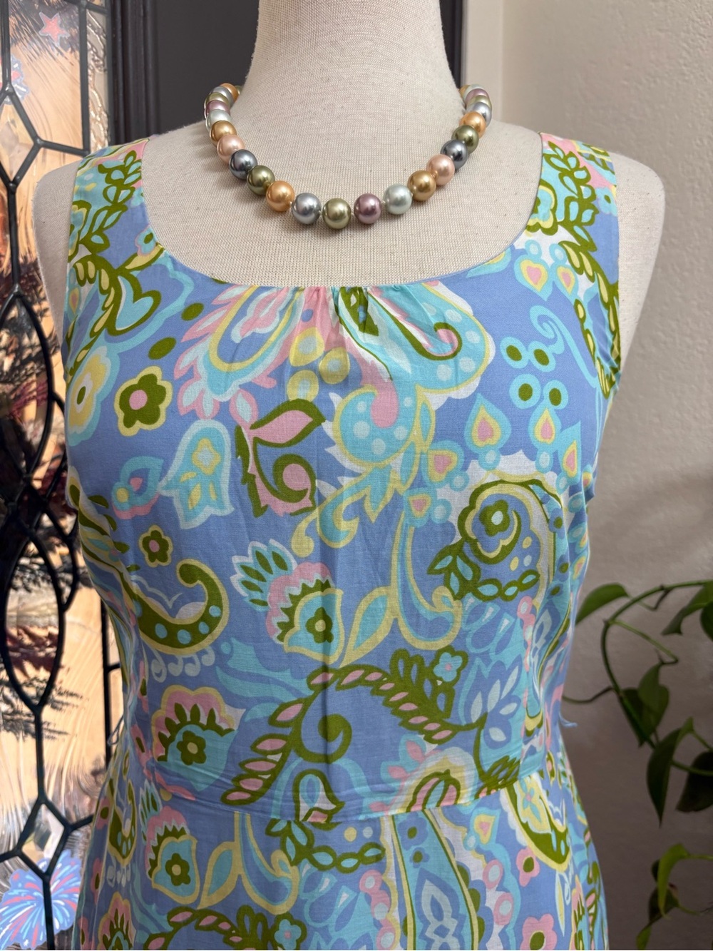 Talbots Volie 100% Cotton Sleeveless Blue Paisley Maxi Fit and Flare Dress - Picture 3 of 13